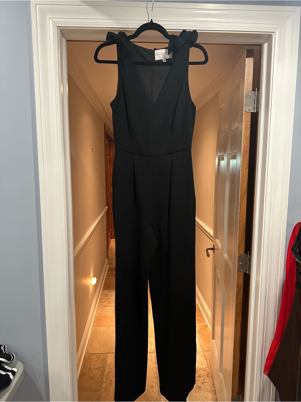 Charles Henry Black Sleeveless Tie-Shoulder Jumpsuit